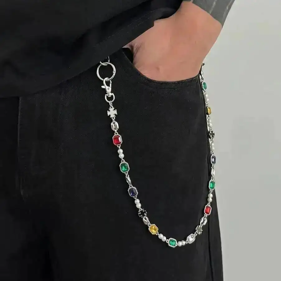 SHIXIN 2026 Nova Corrente de Cinto Luxuosa e Requintada com Pérolas de Imitação, Corrente Masculina Punk para Calça Jeans, Acessório de Joalheria HipHop, Presente