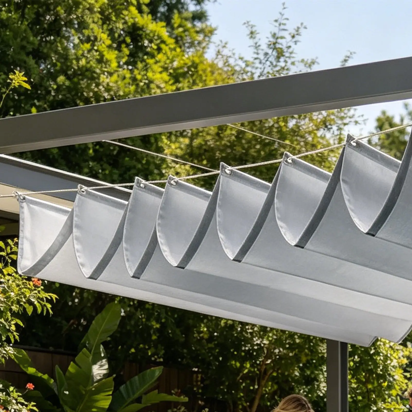 Sun Sail Heavy Duty Waterproof Retractable Sunproof Screen With Wavy Design Patio Sail Shade For Outdoor Beach Porch Deck