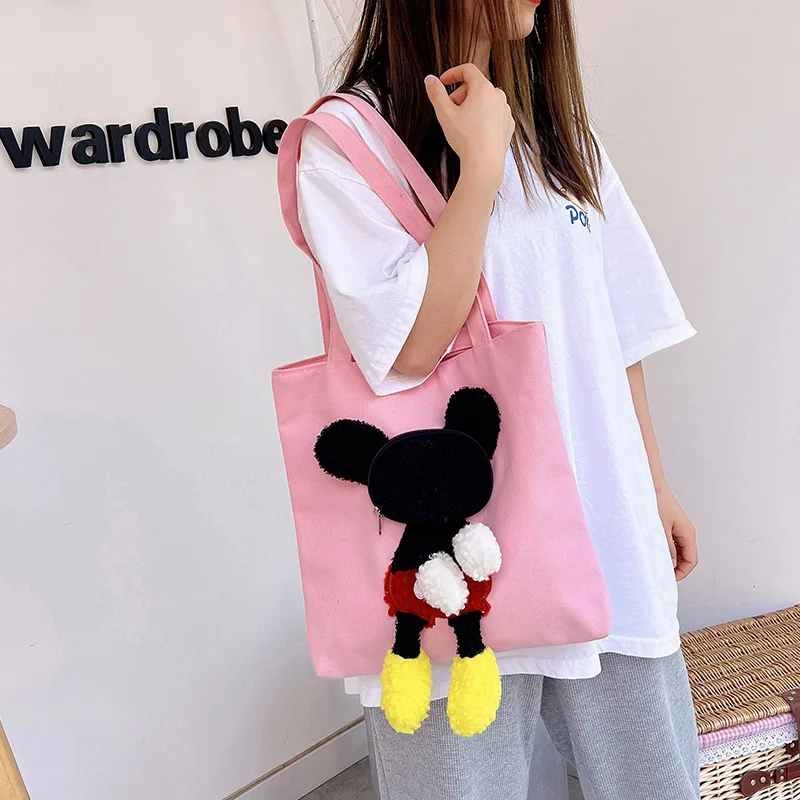 Custom  Cute Cartoon Canvas Hand Shopping Bag New Student Make-up Bag Large Capacity Plush Doll Women's Shoulder Bag