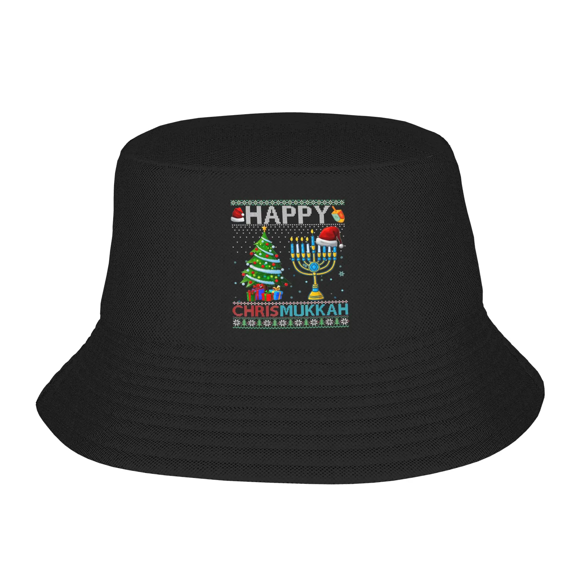 Happy Chrismukkah Jewish Bucket Hats Beach Hatwear Accessories Christmas Hanukkah Chanukah Fishing Hat for Women Bob Lightweight