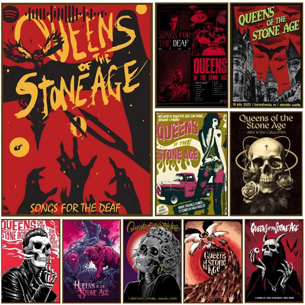 Queens of The Stone Age Psychedelic  Band Poster Self-adhesive Living Room Bedroom Party Decor Moisture-proof Fade-resistant HD