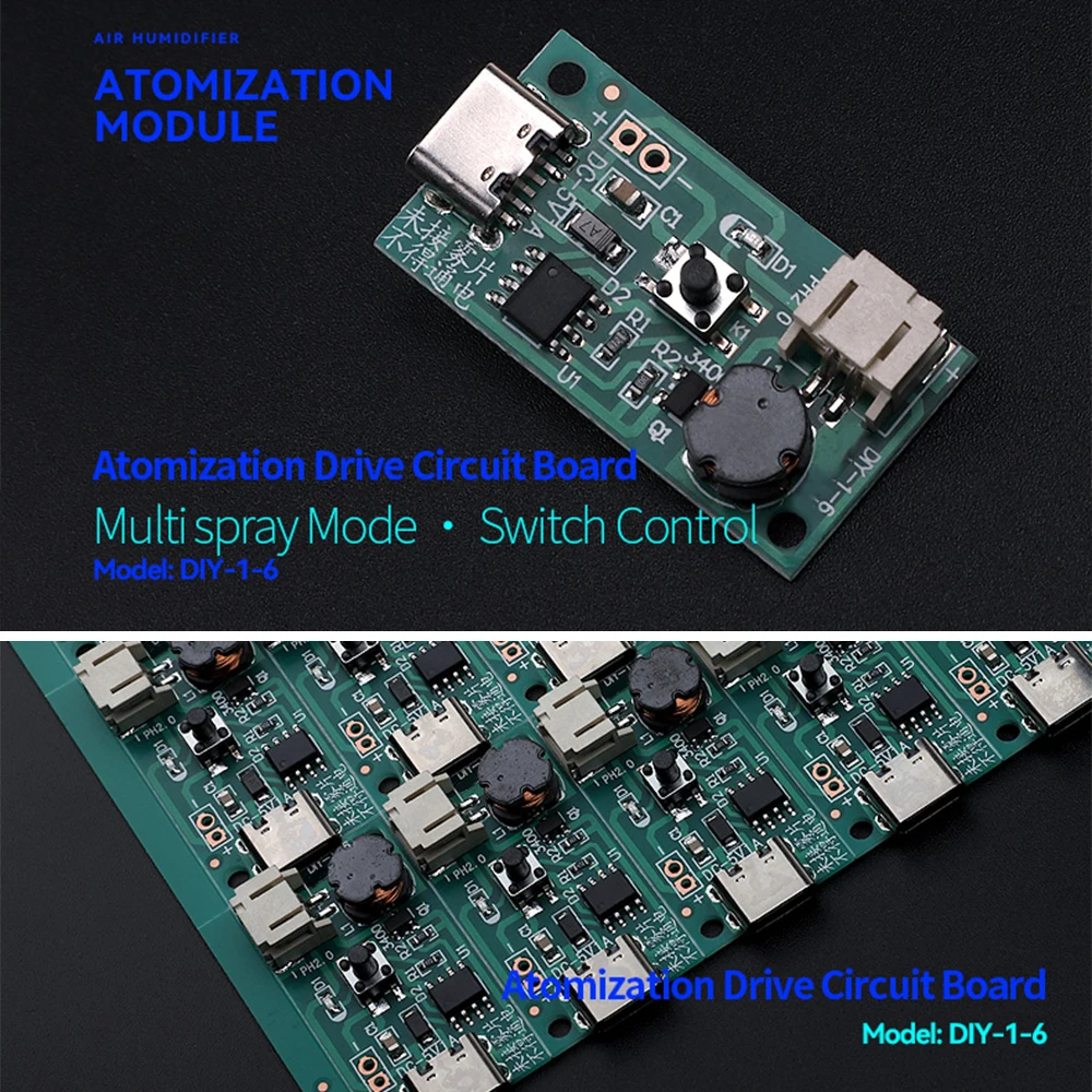 DC 5V 1.5-2W Mini Singolo Jet Umidificatore Modulo di Nebulizzazione Ad Ultrasuoni Atomizzazione Maker Nebbia Atomizzatore Tipo C Interfaccia