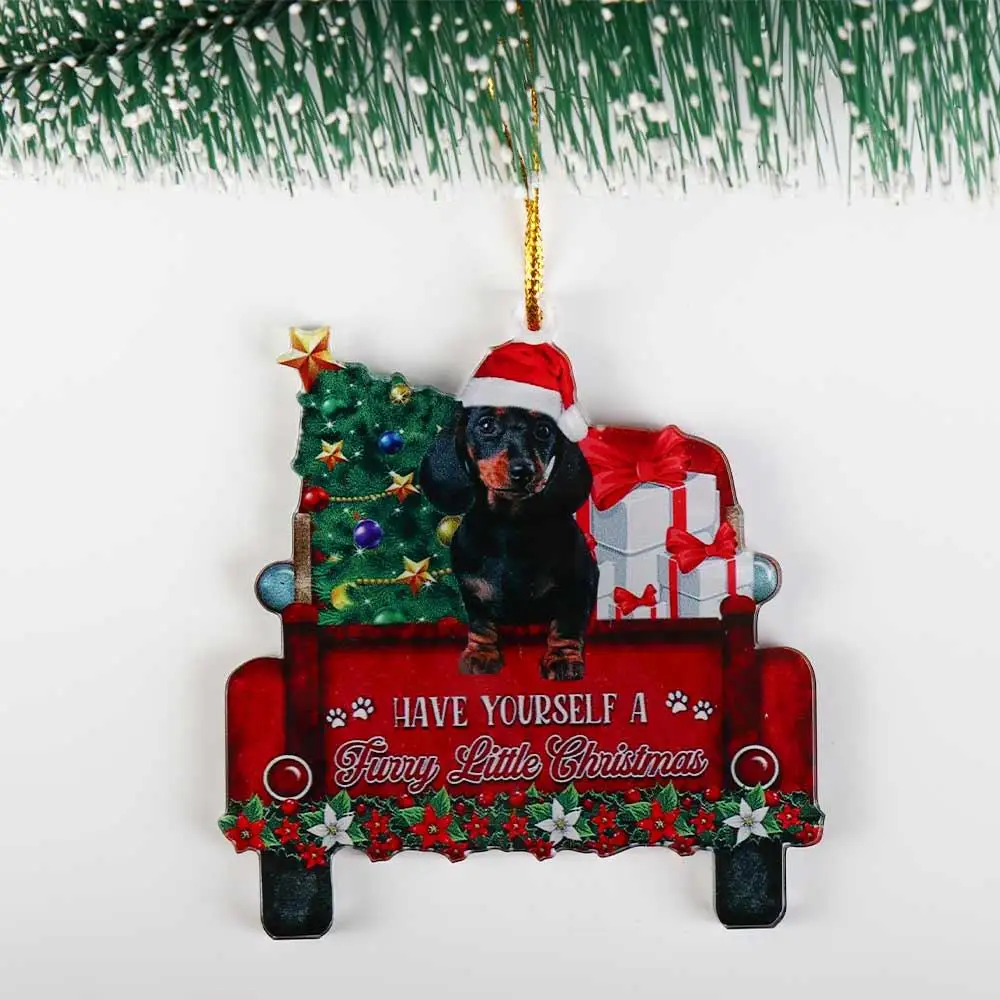 2D Dachshund Pendant Merry Christmas Acrylic Christmas Hanger Oranments Cute Double Sided Acrylic Christmas Dog Pendants