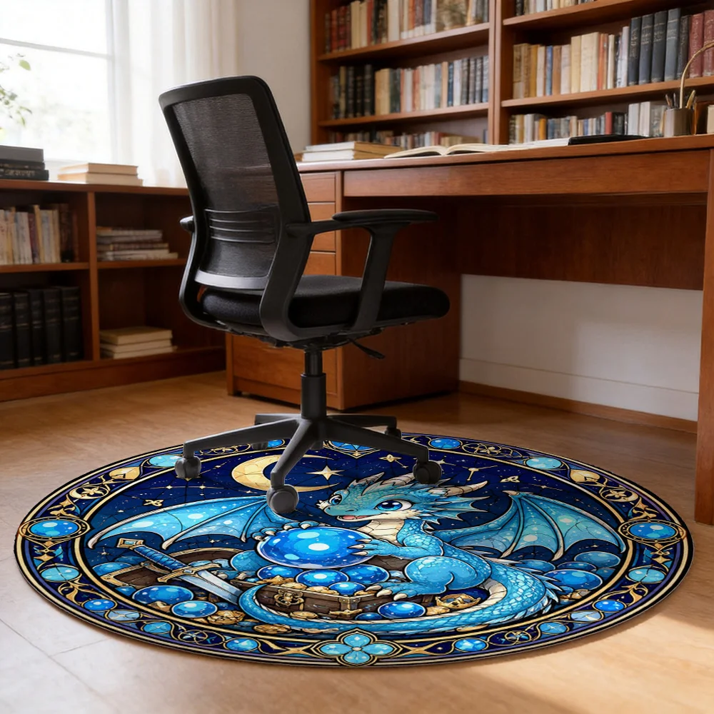 Mystical Dragon and Celestial Constellation Round Area Rug Bohemian Blue Magic Decor for Living Room Bedroom