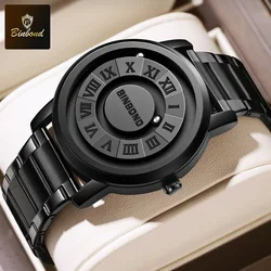BINBOND Men's Quartz Watch Fashion Personality Creative Scrolling Iron Ball Magnetic Pointer Waterproof for Male Quartz Watches