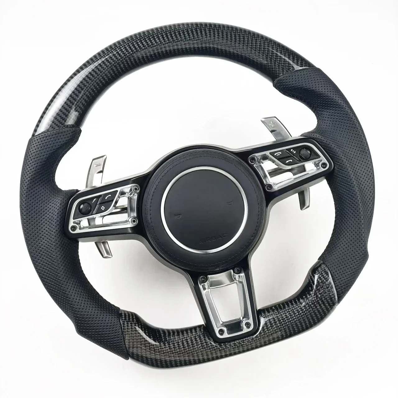 For Porsche Sports-Style Carbon Fiber Steering Wheel For Porsche Cayenne Carrera 991 981 Panamera Cayman Leather Material