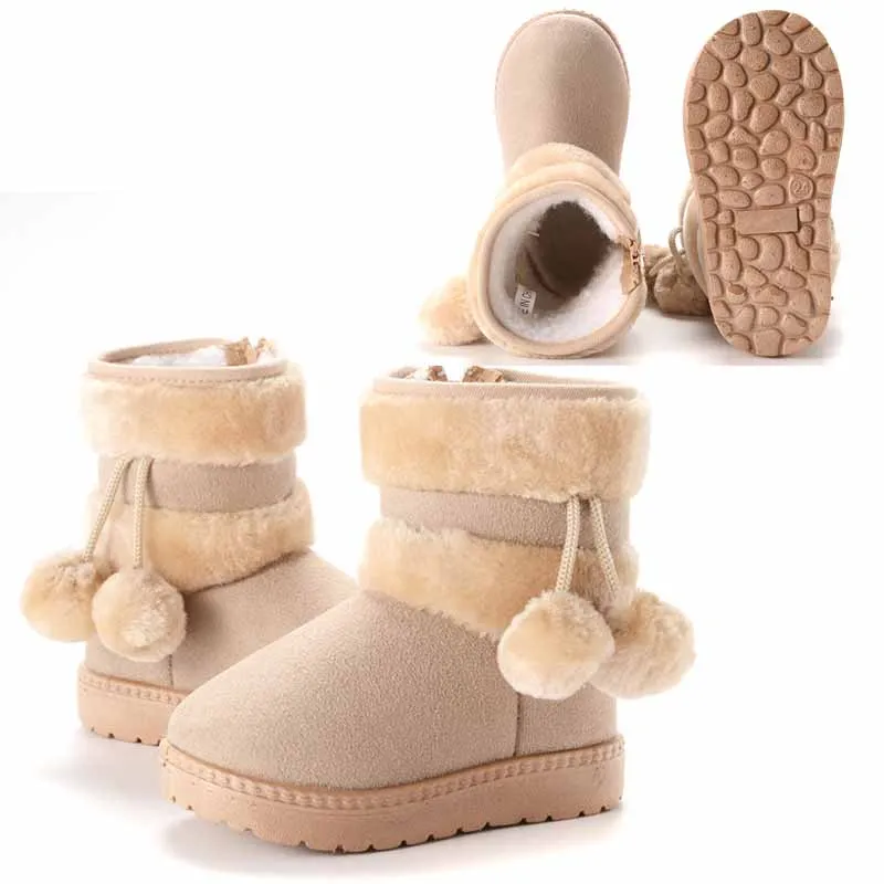 

Kids Warm Snow Boots Winter Girls Thick Fleece Cotton Shoes Children Padded Plus Velvet Fur Platform Flat Shoes