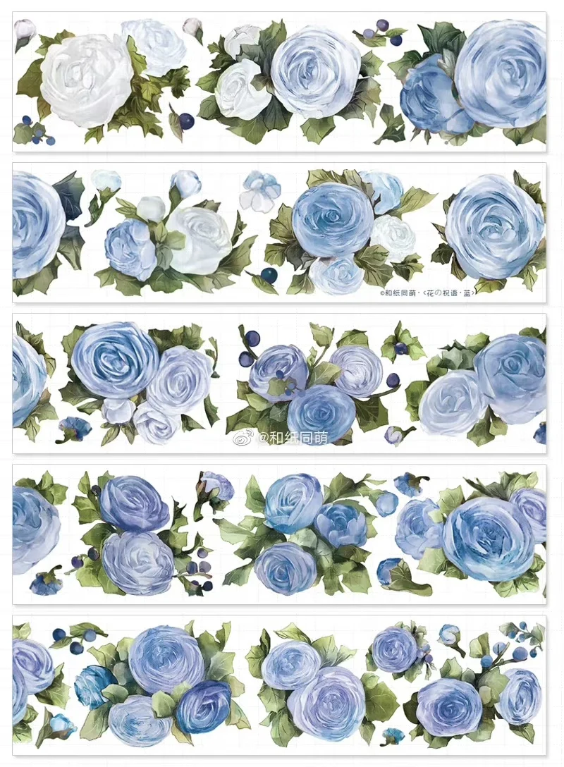 10m Greeting Blue Rose Flower Laser Silver Adhesive Tape Shiny PET Tape