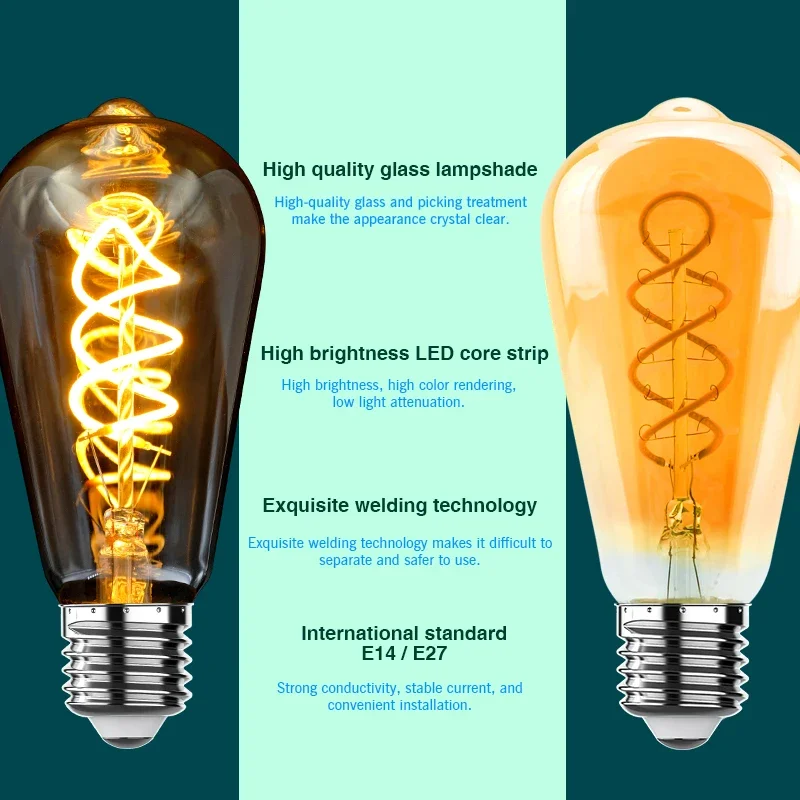 Retro LED Edison Bulb E27 E14 4W AC220V Glass Light Bulb C35 G45 T45 A60 ST64 T225 G80 G95 G125 Spiral Led Filament Vintage Lamp