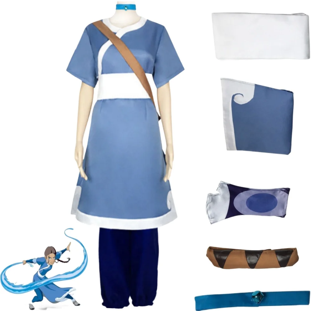 Katara Cosplay Costumes Avatar The Last Airbender Anime Women Suit Blue Sets Holloween Celebration Strong and Brave