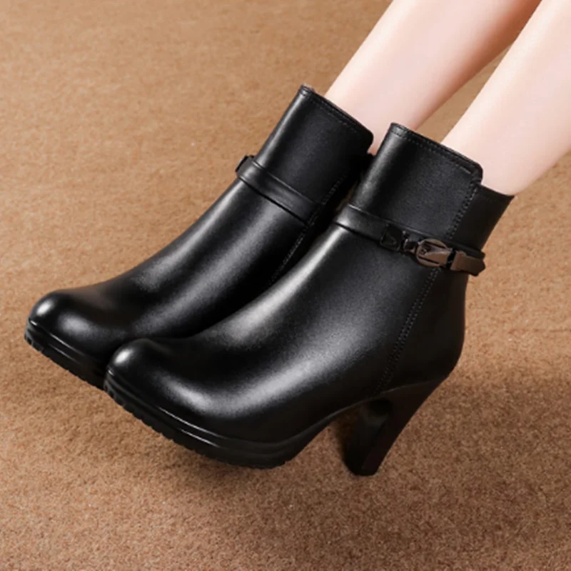 AIYUQI  Women Ankle Boots 2024 New Genuine Leather Women Winter Boots Wool Warm Women Martn Boots High-heeled Women Snow Boots