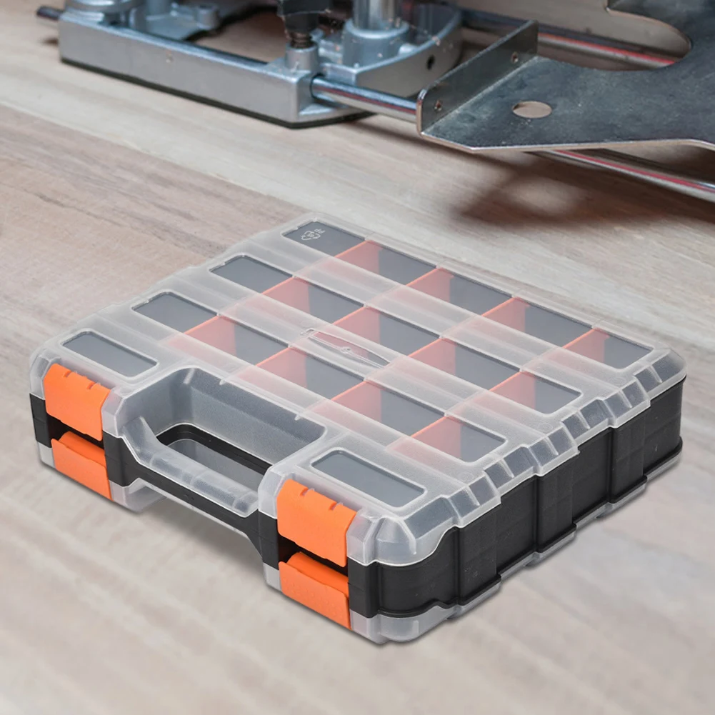 Scatola degli attrezzi a doppio lato Scatola portaoggetti per hardware Scatola degli attrezzi in plastica a doppio lato Contenitore per cassetta degli attrezzi per viti Dadi Chiodi Bulloni