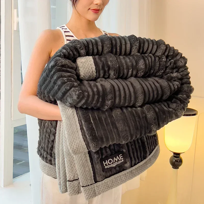 A-Class New Rabbit Plush Winter Thick Warm Coral Fleece Blanket Solid Color Double-Sided Cover Blanket Suitable Bedroom Supplies