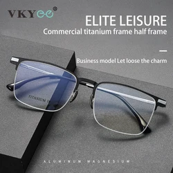 VICKY Fashion Titanium Business Men Square Frame Glasses Anti Blue Ray Myopia Customized Prescription Lens Reading Glasses 20261