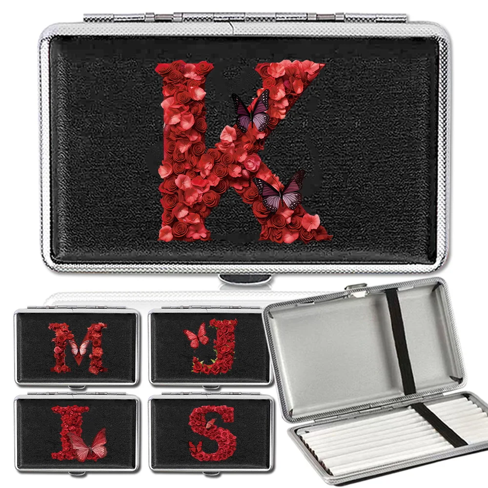 

Portable Cigarette Box Cigar Case Travel Organizer Clip PU Cigarette Storage Red Rose Letters Pattern Mens Smoking Accessories