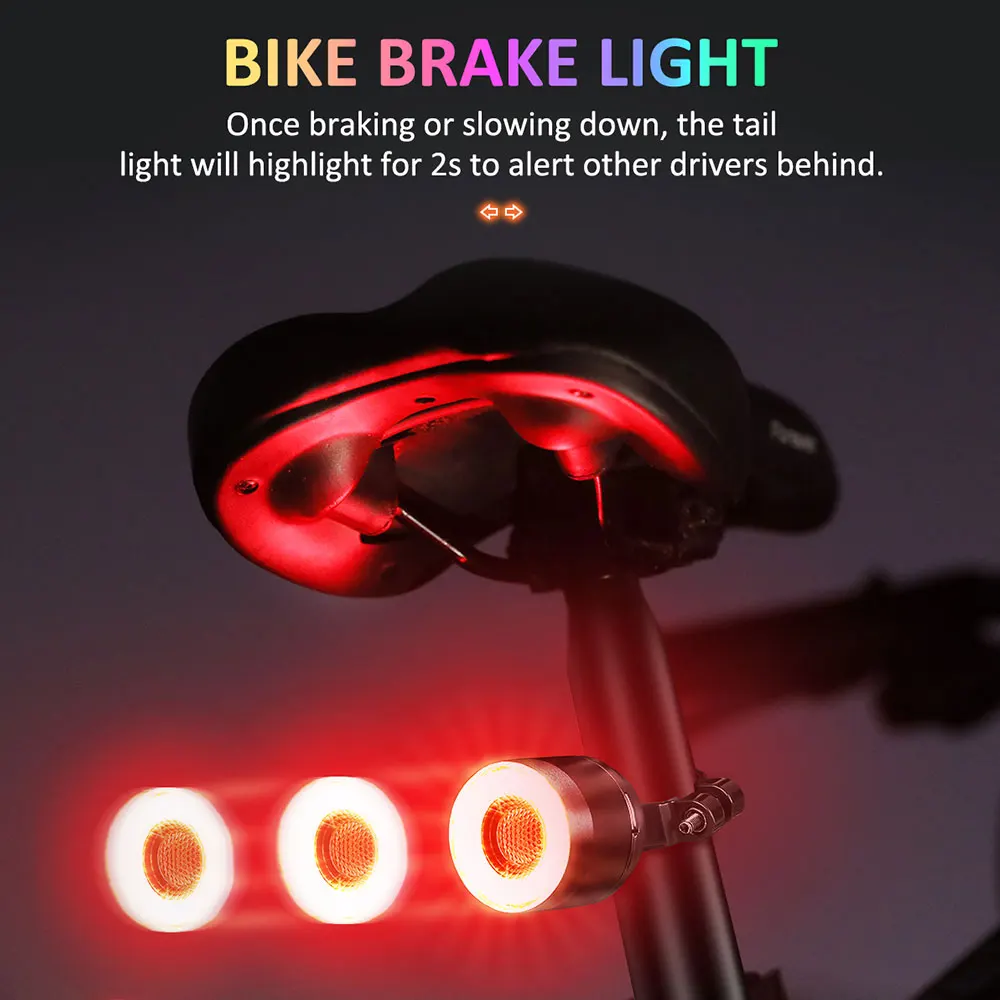 Awapow Bicycle Night Riding Colorful Tail Light Road Bike Brake Sensor Light Mountain Bike Warning Light Bicycle Accessories