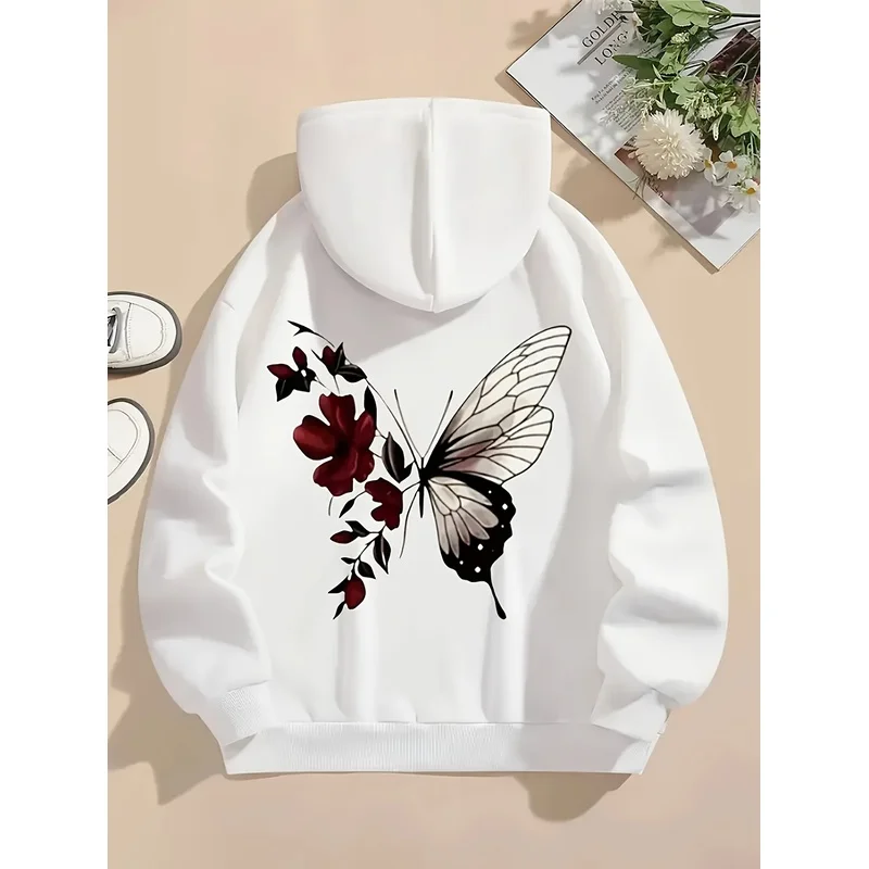 A hooded sweatshirt with a patterned print，Women's casual hooded sweaters for autumn and winter，Retro-style fashion sweatshirt