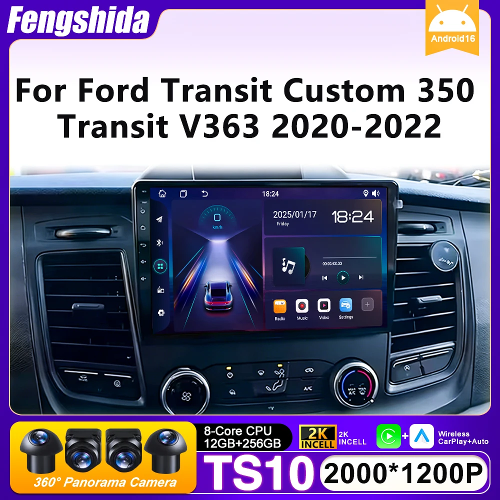 

Автомагнитола Android 16 для Ford Transit Custom 350 Transit V363 2020-2022 с GPS-навигацией, Android Auto, стерео, WiFi, 4G, без 2DIN