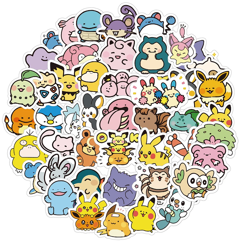 10/30/50/100pcs Kawaii Anime Pokemon Stickers Cute Pikachu Gengar Cartoon Sticker DIY Phone Water Bottle Notebook Graffiti Decal