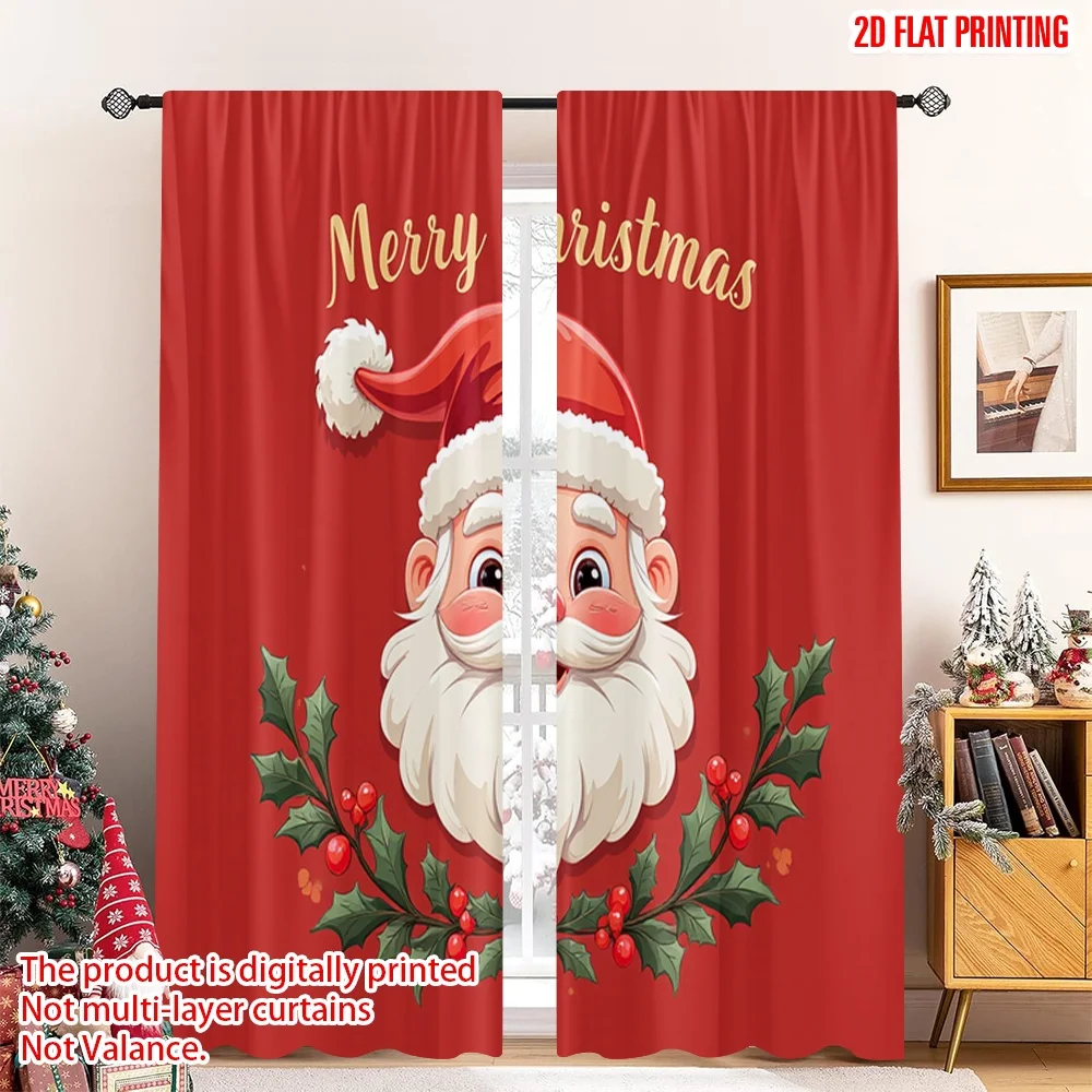 

2pcs 2D flat printing Merry Christmas Popular Drapes Santa Merry Christmas Holly Polyester Without Electricity Festive Holiday