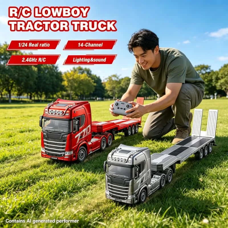 HUINA 1302A R/C Truck 1/24 Scale 14CH 770S Tractor Truck With Trailer Model RTR Light Sound Remote Control Lorry Cars Toys