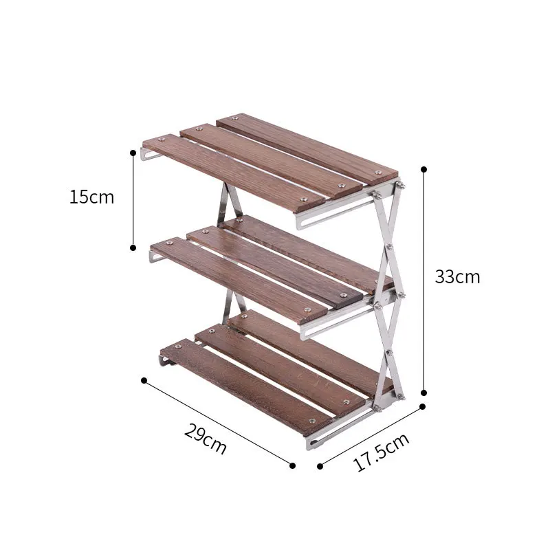 Outdoor Folding Stainless Steel 3 Layer Desktop Shelf Camping Picnic Hiking Fruit Kitchen Tableware Storage Rack