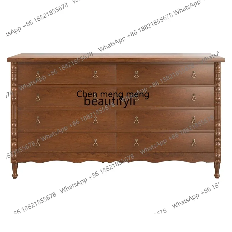 ss8350 American solid wood retro eight-bucket cabinet walnut side cabinet medieval bedroom storage cabinet