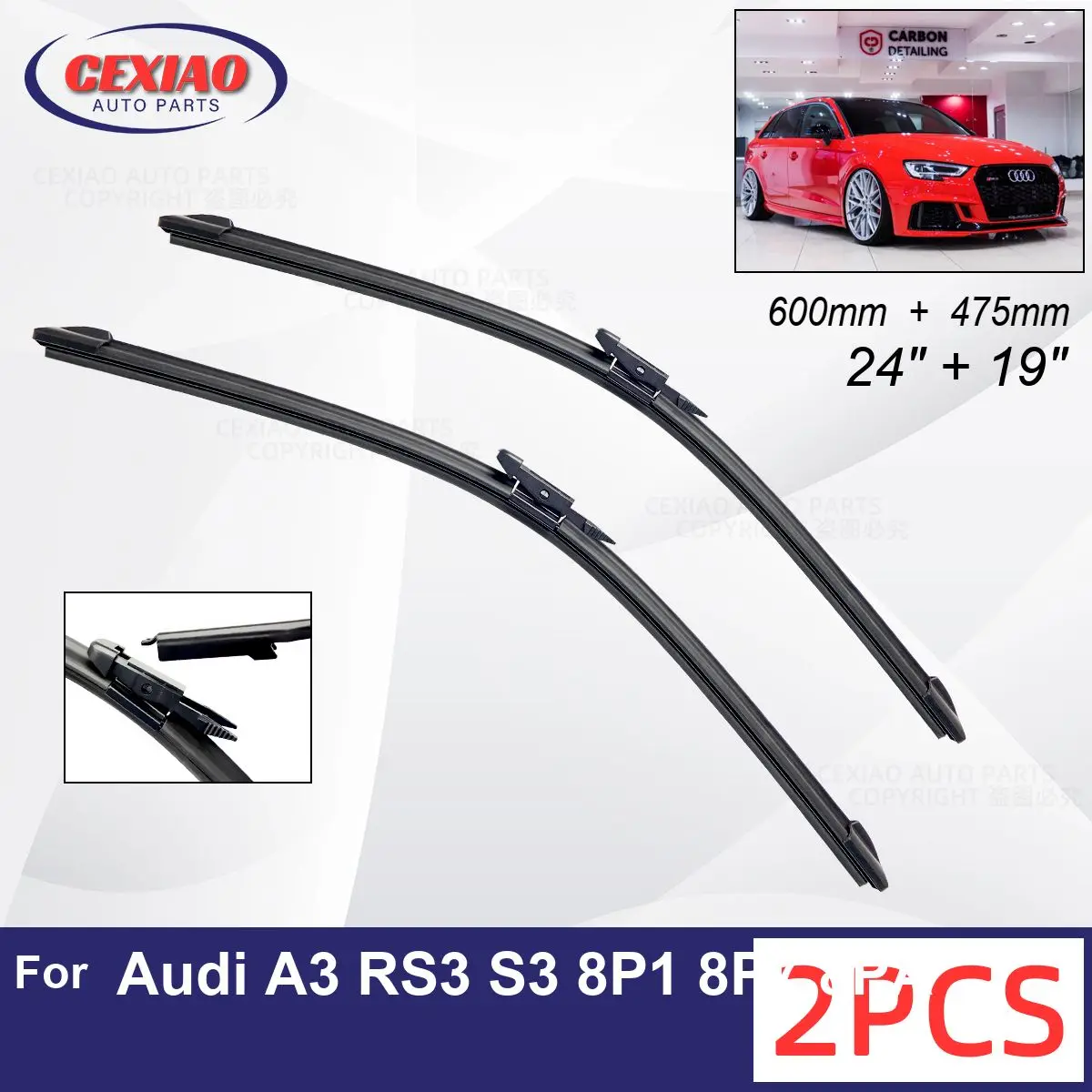 Car Wiper For Audi A3 RS3 S3 8P1 8P7 8PA  Front Wiper Blades Soft Rubber Windscreen Wipers Auto Windshield 24