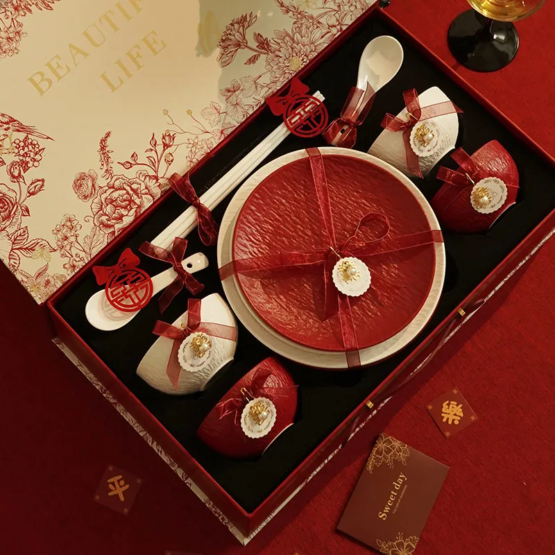 

Party European Dinner Set Plates Red Modern Elegant Round Plates Dinner Sets Ceramic Luxury Aparelho De Jantar Kitchen Dishes