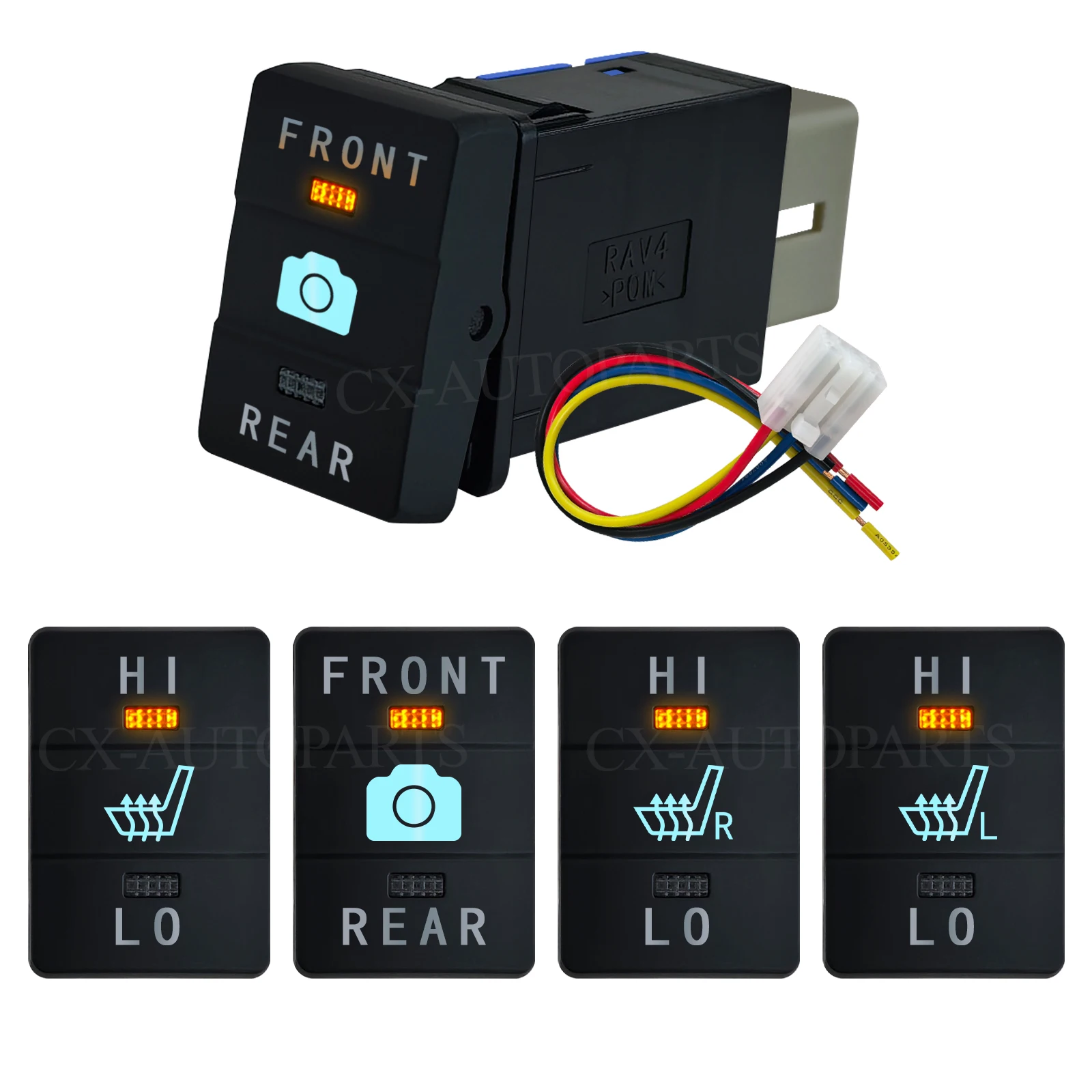 12V Car Switch Button Seat Heating Front Rear Camera Control 3-Position Rocker Switch for Toyota RAV4 4Runner Prado Dash Panel