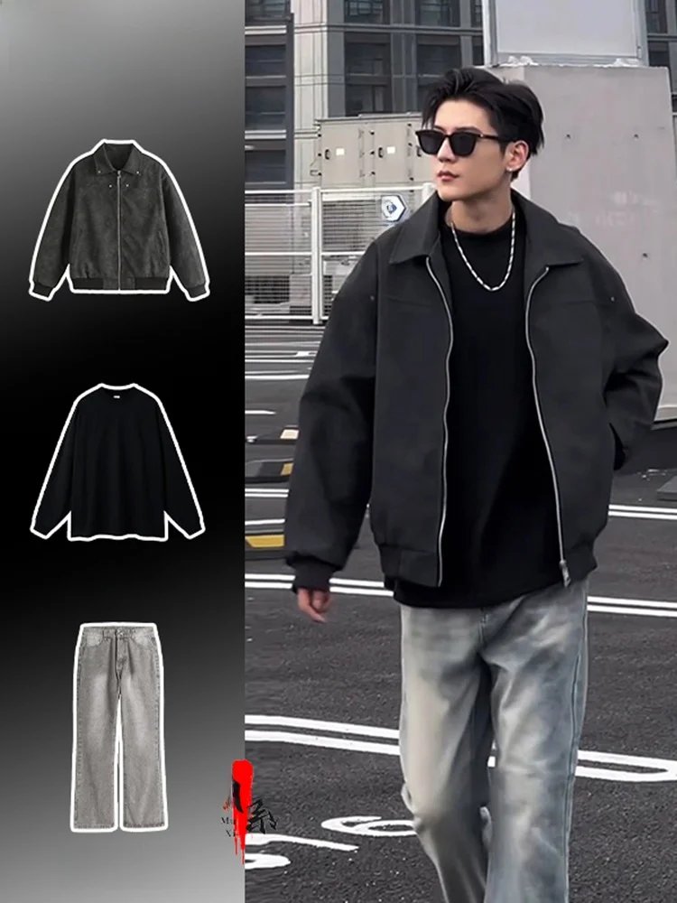 

Американская ретро-мотоциклетная кожаная куртка для мужчин, модный комплект для ранней осени, высококачественный спортивный бейсбольный жилет, свободный крой, молодежная модель.