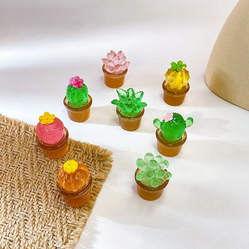 2Pcs Mini Luminous Cactus Potted Ornament Dollhouse Living Room Decorations Micro Landscape Ornament Desktop Decor Toys