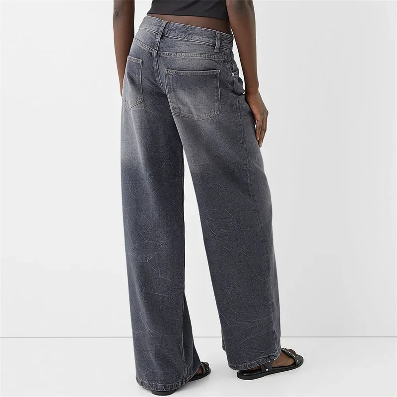 Осень 2024, женские модные мешковатые длинные джинсы, свободные повседневные джинсовые брюки с низкой талией, весенне-осенние повседневные брюки, низ, уличная одежда