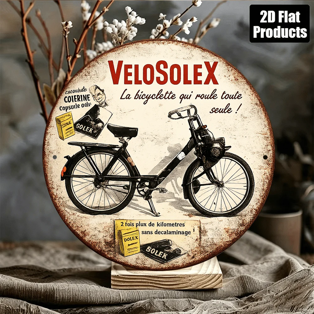 2D Flat, VeloSoleX Bicycle Wall Sign - Vintage French Retro Plaque 