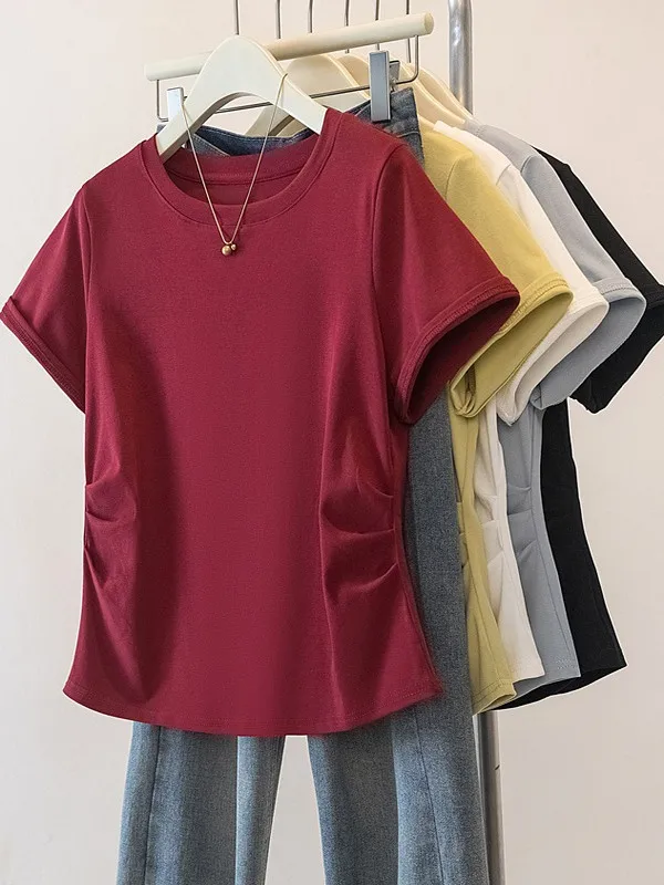 

Футболка Slim Fit round Ne, женская летняя футболка больших размеров Faion Ele, утягивающий дизайн ort Sve French Sle, однотонный цвет