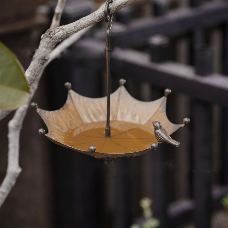 Ciotola per abbeveratoi per uccelli a forma ombrello elegante con gancio per dropship sabbia acqua semi