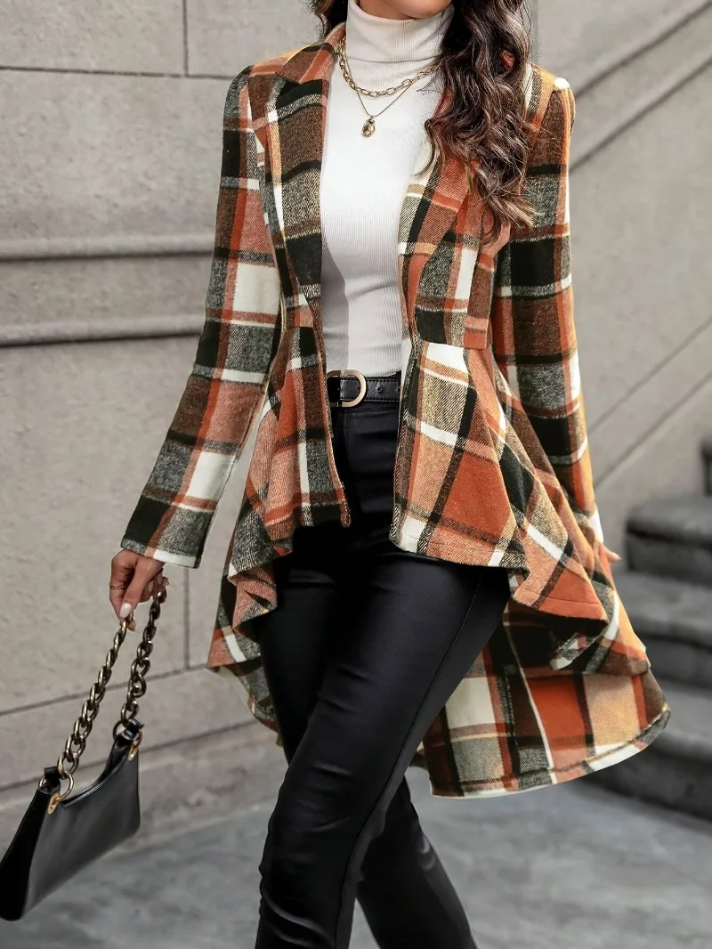 

Women's Long Sleeve Button Irregular Hem Elegant Jacket Ladies Casual Button Mock Neck Tunic Jacket