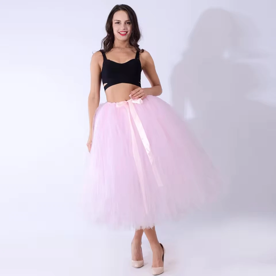 Women Mesh Tulle Tutu Skirt Lace Up Strap Bowknot Bridesmaid Princess Skirt Bubble Maternity Skirt Summer Carnival Pleated Mesh