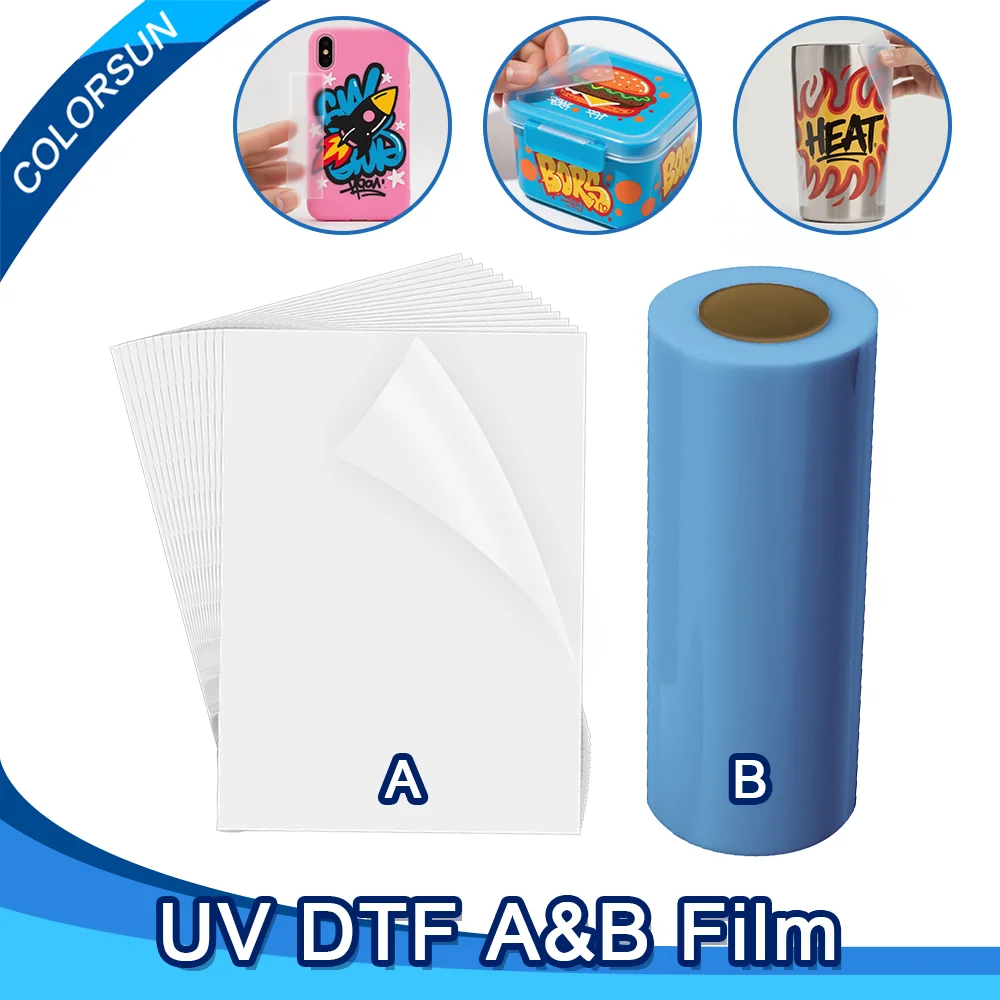 

Colorsun UV DTF AB StickerTransfer Film UV DTF film UV DTF Transfer Film For Mug Crap sticker filmFor Silicon bottle Mug Wood