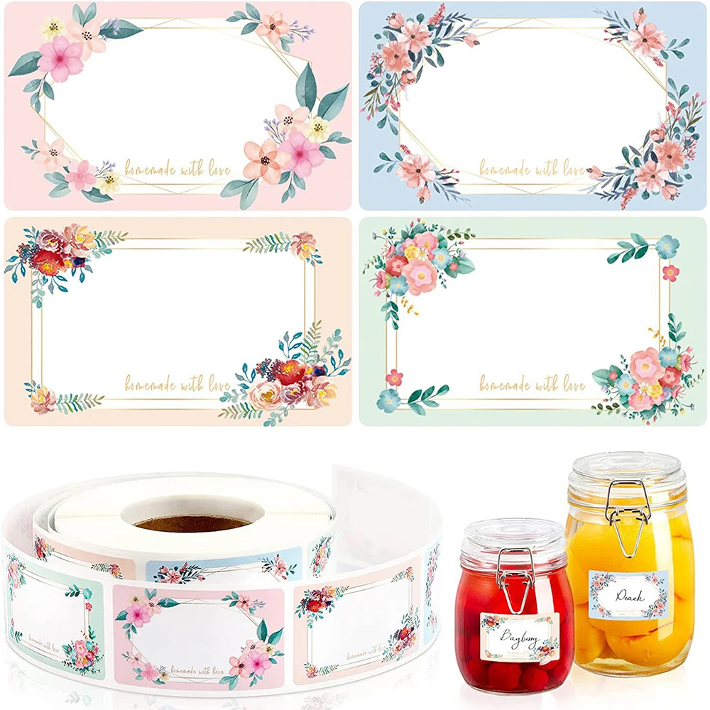 50-250pcs Flowers Name Labels Kitchen Blank Handwritten Date Stickers Refrigerator Freezer Food Storage Small Business 3*5cm