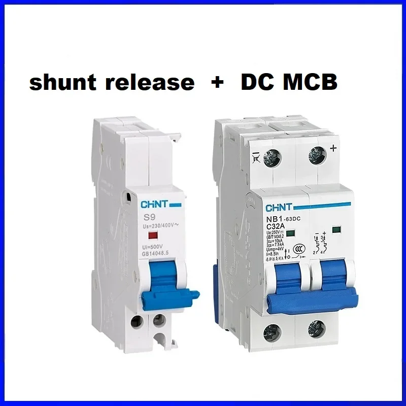 CHINT NB1-63DC DC MCB With Shunt Release Mini Circuit Breaker 1P 2P 4P DC250V DC500V DC1000V NB1 S9 AC SC 12V 24V 48V 220V Solar