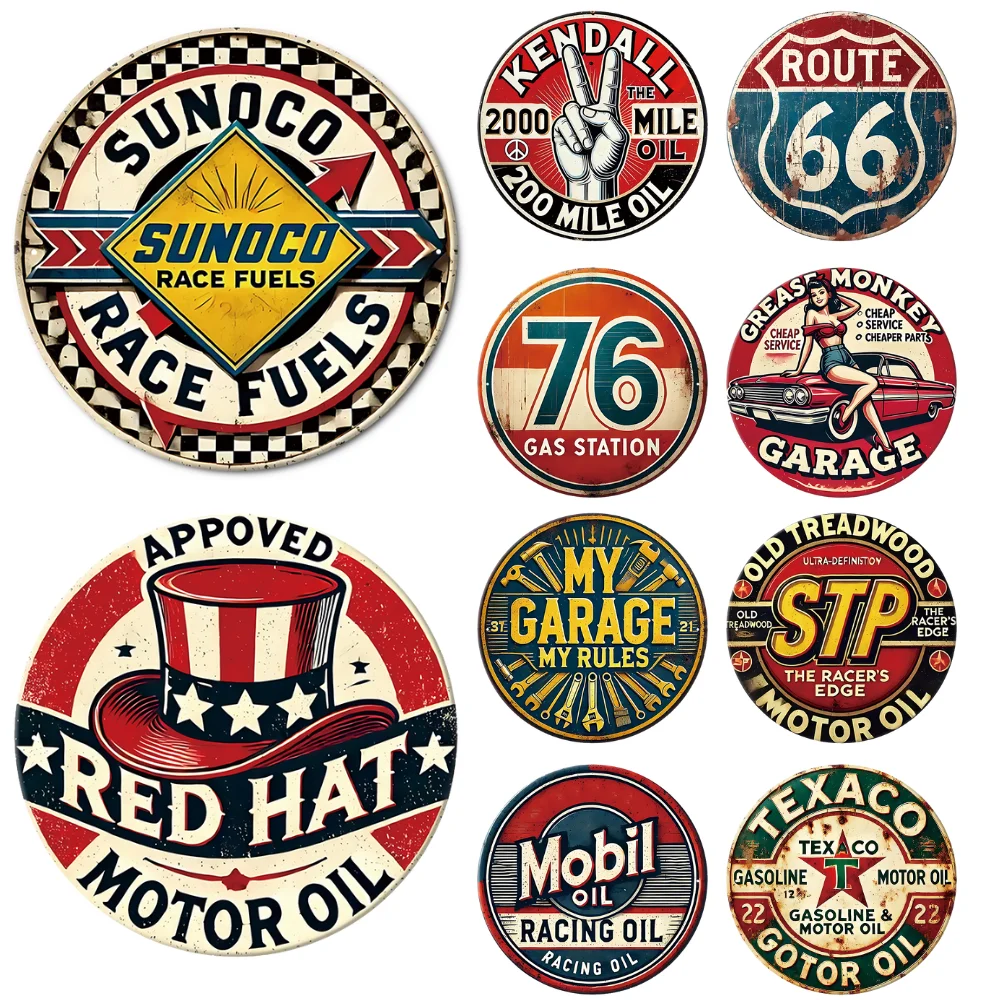 

Vintage Retro Motor Oil Gas Round Metal Tin Sign Rustic Decor Wall Art Posters Funny Iron Painting For Home Bar Pub Cafe Garage