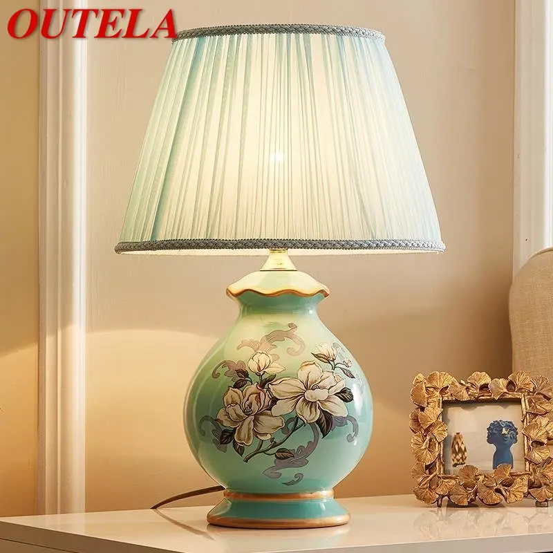 

OUTELA Ceramic Table Lamp LED Luxury Modern Creative Flower Pattern Desk Lights For Home Living Room Bedroom Bedside