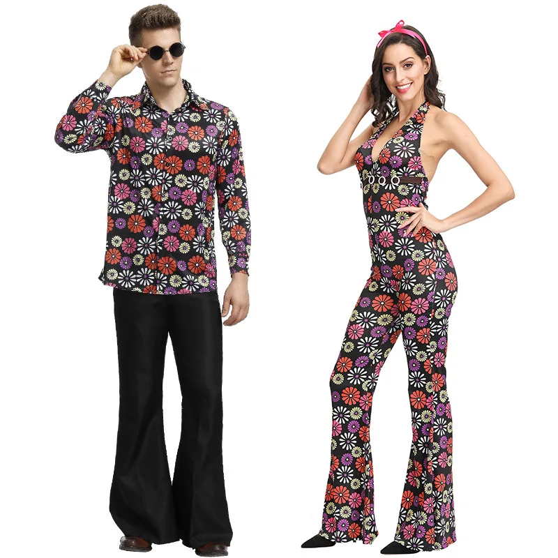 Halloween Carnaval Fancy Dress Volwassen Retro 60S 70S Disco Hippie Hippie Kostuum Vrouwen Mannen Paar