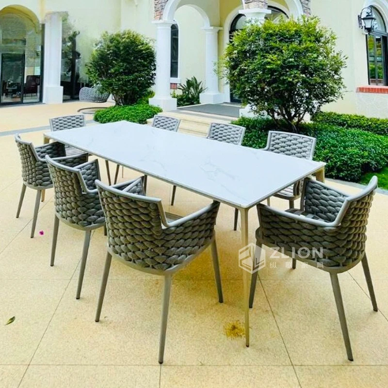 

Outdoor villa garden tables and chairs hotel terrace rattan chairs open-air balcony rock slab square table furniture leisure