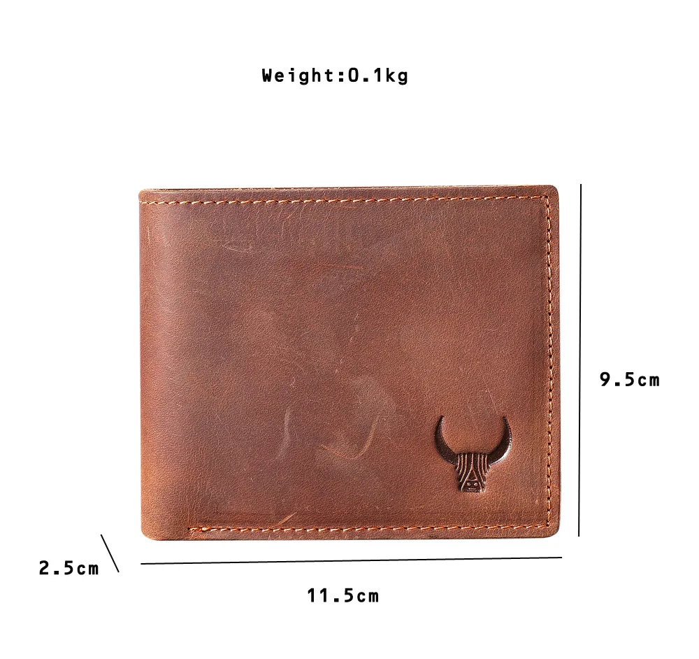 Handmade Genuine Leather Men Short Wallets With Coin Purses Vintage Crazy Horse Leather Coin Pocket Man Slim Cowhide Card Holder