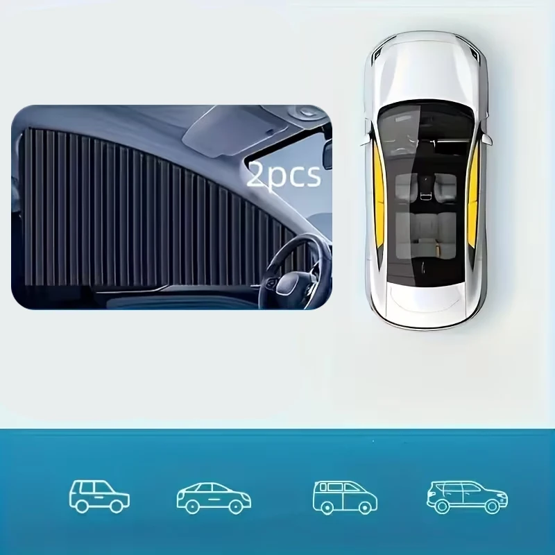 

2pcs Sliding Rail Car Sun Shade Black Pleated Window Cover UV Protection For Sedan SUV MPV Accessories