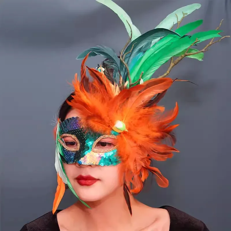 

Colorful Flower Feather Halloween Carnival Masks European And American Exaggerated Venetian Style for Masquerade Parties