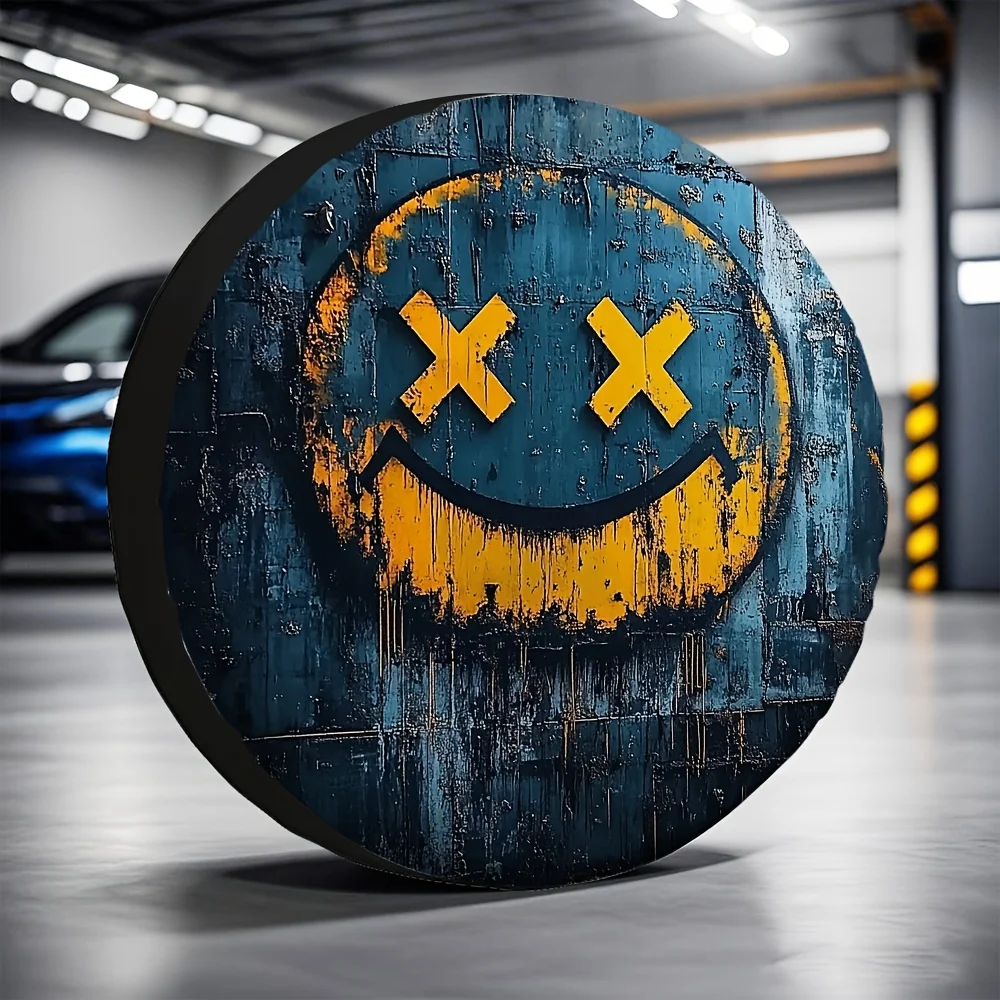 1 Stück, Reifenabdeckung, Aufbewahrungstaschen, Happy Face_ Strapazierfähiges 100 % Polyestergewebe, ohne Strom, Roadtrip für Einkaufszentrum, Parkplätze