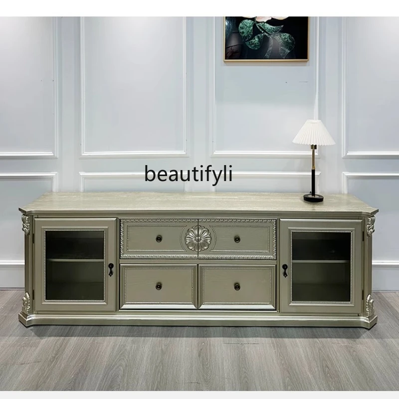

American light luxury TV cabinet solid wood living room small apartment modern simple retro old storage floor cabinet